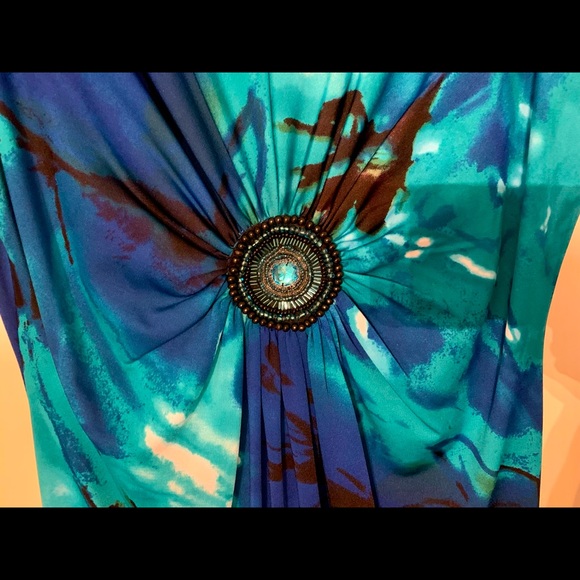 Sleeveless midi Dress size Large Blue & turquoise marbled print - Picture 3 of 11